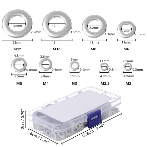 Set 580 de saibe Belle Vous, din otel inoxidabil, 9 dimensiuni M2–M12, cutie depozitare, Argintiu - Img 2