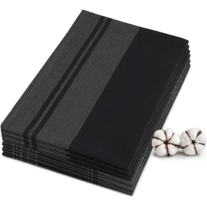 Set 6 prosoape de bucatarie JEMIDI, mixte, din bumbac, 50 x 70 cm, absorbante si rezistente, design in carouri/dungi, Negru/Gri