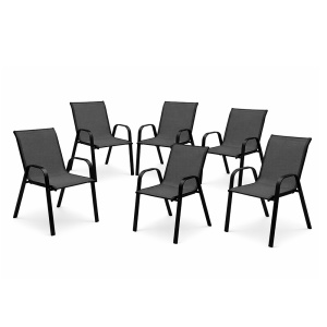 Set 6 Scaune Kiwari® Lago, 55.5x72.5x92.5 cm, Suprapozabil, Greutate maxima 110 kg, Gradina/Terasa/Balcon, Negru