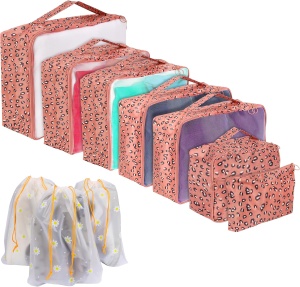 Set 7 huse organizatoare de bagaj, Belle Vous, cu fermoar, impermeabile, 3 saculeti, Roz
