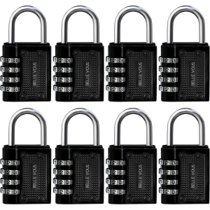 Set 8 Lacate cu cifru Belle Vous, 4 cifre, rezistente la intemperii, zinc, pentru utilizare interioara si exterioara, Negru
