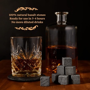 Set 9 pietre pentru racire whisky GOURMEO, bazalt natural, reutilizabile, fara diluare, pentru bauturi reci, Gri - Img 2