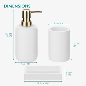 Set accesorii baie Navaris, 3 piese, dispenser sapun lichid 305 ml, suport periute dinti si sapuniera, din polirasina, Alb - Img 4