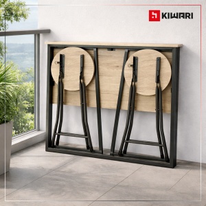Set Bucatarie/Bar masa cu 2 scaune Kiwari® Fab, 90×45×74 cm, 2 scaune Ф 30 x 45 cm, MDF/Metal, Design Compact, Bej - Img 7