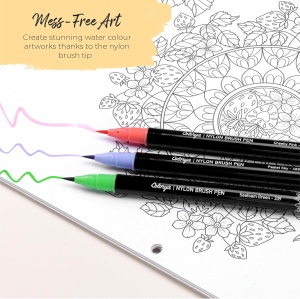 Set carioci Profesionale, Colorya, pentru pictura, caligrafie, cerneala pe baza de apa, 24 carioci cu varf flexibil, 2 pensule cu rezervor pentru apa, Multicolor - Img 3