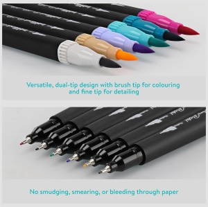 Set carioci profesionale pastel Intrend, 6 bucati, capete duble, pensula cu rezervor de apa, pentru caligrafie si desen, Multicolor - Img 5
