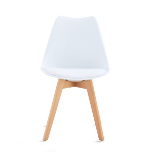 Set de 4 Scaune Kiwari® Kit, Sezut cu Pernuta PU, Picioare Lemn Fag, Design Modern Dining/Living, Inaltime Sezut 48 cm, Capacitate 120 kg, Alb - Img 7