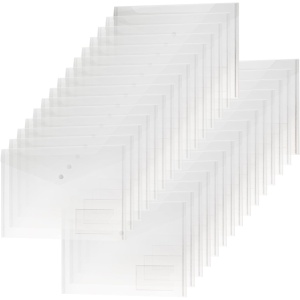 Set mapa documente plic H&S, 30 buc, format A4, din plastic, 33.5 x 23.5 cm, inchidere cu capsa, reutilizabile, Transparent