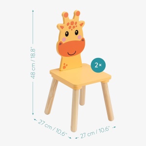 Set masa cu 2 scaune pentru copii Navaris, din lemn de pin si MDF, model girafa, 50 x 50 x 38 cm, pentru joaca, desen sau luat masa, Portocaliu - Img 6