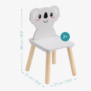 Set masa cu 2 scaune pentru copii Navaris, din lemn de pin si MDF, model koala, 50 x 50 x 38 cm, pentru joaca, desen sau luat masa, Gri - Img 5