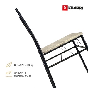 Set Masa cu 4 scaune Kiwari® Aika, 110×70×75 cm, 4 scaune 36x44x82 cm, MDF/Metal, Design Modern, Culoare Stejar/Negru - Img 3