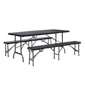 Set Mobilier Gradina Kiwari®, Masa Pliabila 180x75x74 cm + 2 Banci, 6 Persoane, Cadru Metalic, Negru