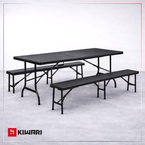 Set Mobilier Gradina Kiwari®, Masa Pliabila 180x75x74 cm + 2 Banci, 6 Persoane, Cadru Metalic, Negru - Img 11