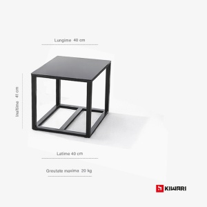 Set Mobilier Kiwari® Terrace, Masa 40 x 40 x 41 cm, 2 Scaune 59 x 63 x 73 cm, Grandina/Terasa/Balcon, Metal/Plastic/Ratan, Cu Perne Incluse, Negru - Img 2