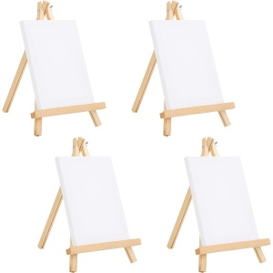 Set pictura Belle Vous, 4 mini sevalete din lemn, 4 panze bumbac 20x15cm, pliabil