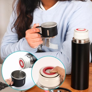 Set termos cu perete dublu Belle Vous, 3 cani, 23 x 6.5 cm, bauturi calde/reci pana la 12h, 500 ml, otel inoxidabil, Negru - Img 2