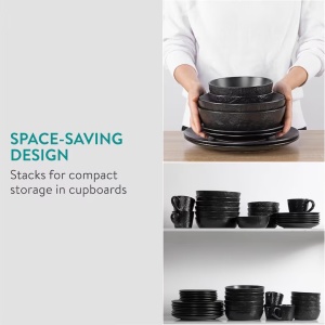 Set Vesela din Ceramica Premium, Navaris, 8 piese, pentru 2 persoane, design texturat, modern, rezistent, compatibil cu masina de spalat si cuptor, Negru - Img 9
