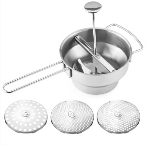 Storcator alimente Navaris, 3 site 3/5/8 mm, bol 20.5 cm, piure si supe, argintiu, otel inoxidabil