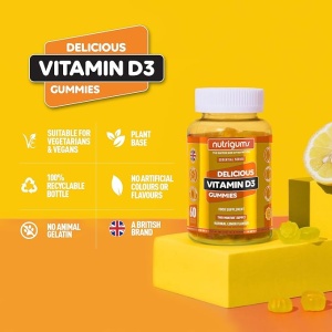 Supliment alimentar Vitamin D3 Gummies, Nutrigums, rezerva pentru doua luni, 1000iu de inalta rezistenta pentru sprijin imunitar, osos si muscular, potrivit pentru 12+ ani, vegan, aroma de lamaie, 60 de jeleuri - Img 5