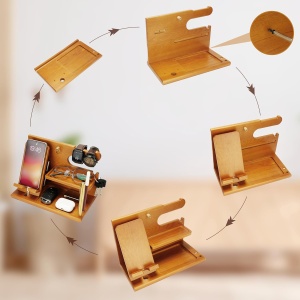 Suport de birou Belle Vous, organizator multifunctional, pentru telefon, ceas, ochelari, 26.5 x 15 x 18.5 cm, Maro deschis - Img 5