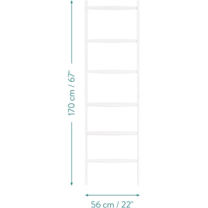 Suport pentru prosoape Navaris, tip scara, din bambus, 6 trepte, 170 x 56 cm, Alb - Img 3