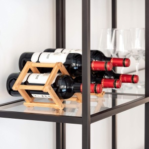 Suport pentru sticle de vin Navaris, din bambus, 45x12x15.2cm, pliabil, capacitate 5 sticle, Maro - Img 6