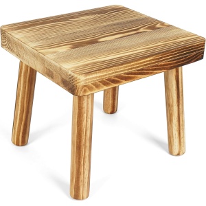Taburet din lemn de pin Belle Vous, 25 x 22.5 x 21.5 cm, rustic, scaun pentru flori, bucatarie, copii, Maro
