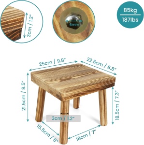Taburet din lemn de pin Belle Vous, 25 x 22.5 x 21.5 cm, rustic, scaun pentru flori, bucatarie, copii, Maro - Img 5