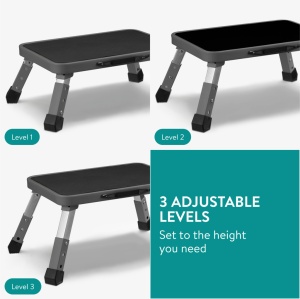 Taburet pliabil Navaris, inaltime reglabila 16–21.5 cm, capacitate de incarcare 150 kg, din otel/polipropilena, compact si portabil, Gri - Img 3