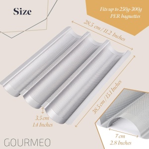 Tava de copt pentru baghete Gourmeo, pentru 3 baghete, antiaderenta, otel, 38.5 x 28.5 x 3.5 cm, Argintiu - Img 3