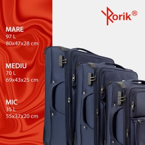 Troler cabina textil, Rorik® Explorer, bagaj de mana, valiza fermoar cifru antifurt, roti 360°, geamantan maner telescopic, troller expandabil, Albastru - Img 10