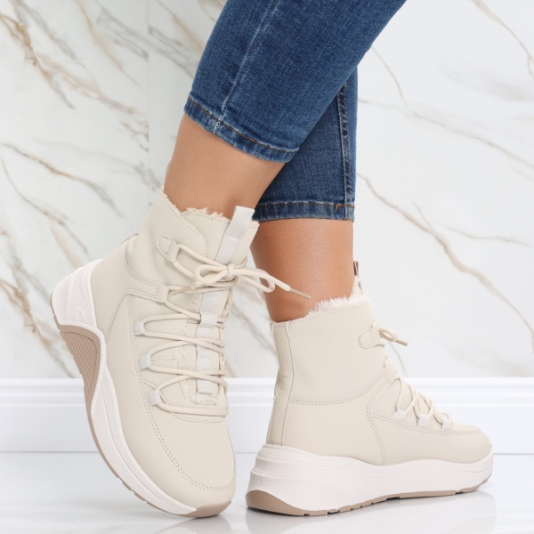 Sneakers dama Imblaniti Bej din Piele Eco,Piele Eco Intoarsa Asiva