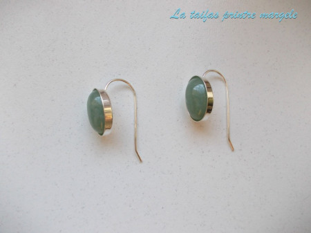 Cercei din argint cu aventurin verde oval 14 mm - Img 2