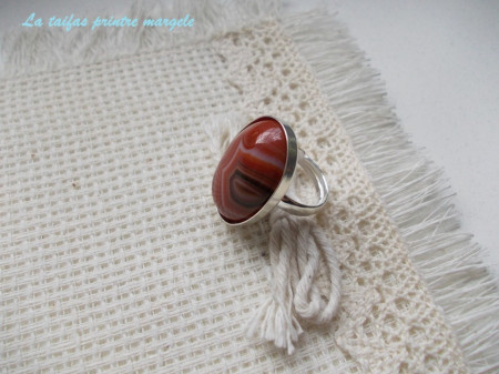 Sterling silver adjustable oval ring with striped red agate 25 mm - Img 2