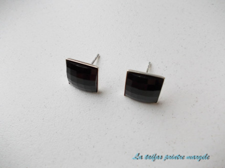 Sterling-silver earstud earrings with different versions of square-shaped Swarovski cabochons - Img 5