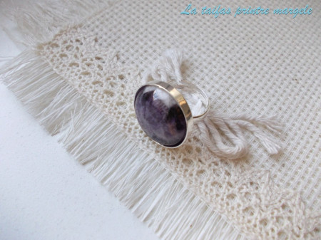 Sterling silver adjustable ring with round amethyst 20 mm - Img 3