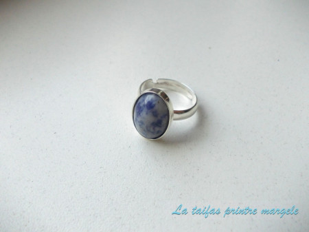 Sterling silver adjustable oval sodalite ring 14 mm - Img 3