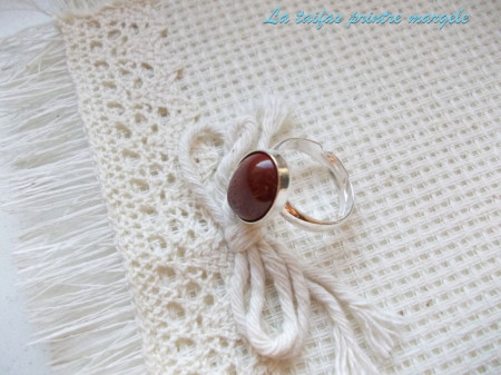 Sterling silver adjustable ring with oval red jasper 14 mm - Img 2