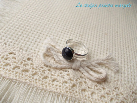 Sterling silver earstud earrings and adjustable ring with blue goldstone 8 mm - Img 3