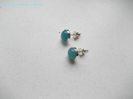 Sterling silver earstud earrings with angelite 8 mm - Img 2