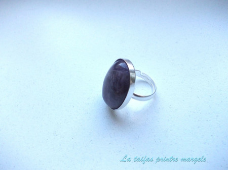 Sterling silver adjustable oval ring with amethyst 25 mm - Img 2