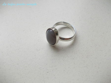 Sterling silver adjustable ring with oval grey agate 14 mm - Img 2