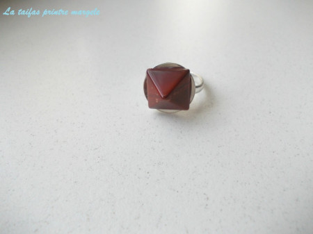 Sterling silver adjustable ring with pyramid breciated jasper - Img 2