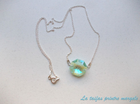 Sterling silver chain with Swarovski Crystal octagon Light Peridot Blue - Img 2