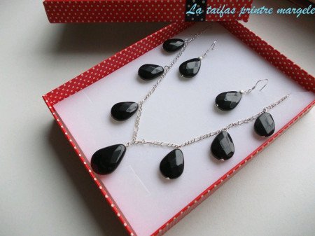 Set colier şi cercei din lacrimi faţetate de onix - Img 2