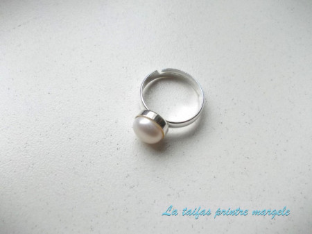 Sterling silver adjustable ring with cultured pearl 8 mm - Img 3