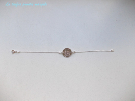 Sterling silver bracelet with flower engraved disk - Img 2