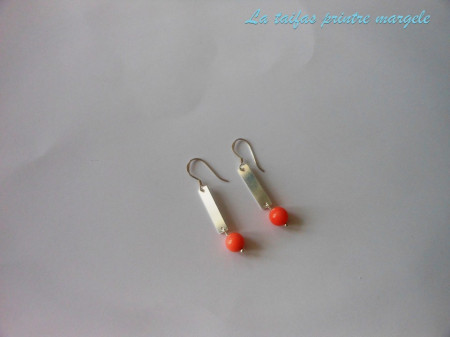 Sterling silver earrings rectangle with rose coral - Img 2