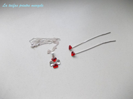 Set pandantiv şi cercei tip lănţişor din argint cu Cristale Swarovski inimă roşie Light Siam - Img 2