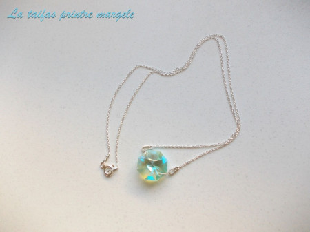 Sterling silver chain with Swarovski Crystal octagon Light Peridot Blue - Img 3